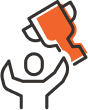 Person holding trophy icon.