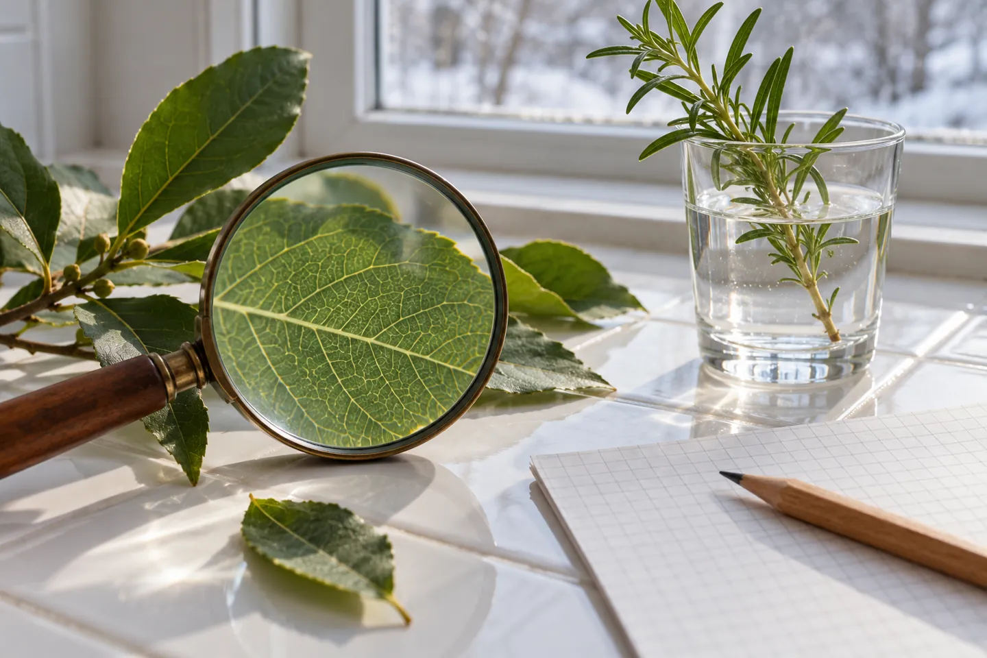 Leaf, magnifying glass, and observation materials for a career exploration worksheet PDF