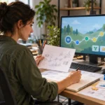 Game systems designer prototyping an educational quest progression