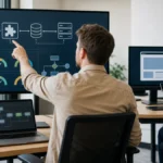 WordPress developer reviewing website components and an integration architecture