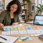 Curriculum architect arranging learning missions and activity storyboards