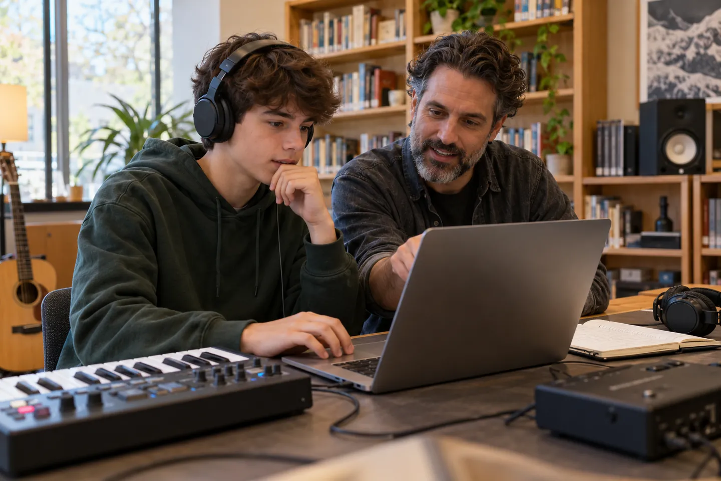 Student and mentor work on digital music as an online extracurricular activity