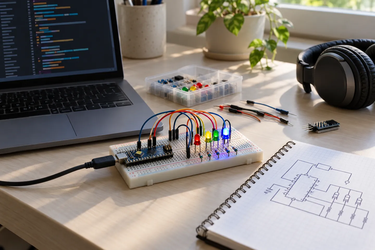 A working electronics project built through online extracurricular activities