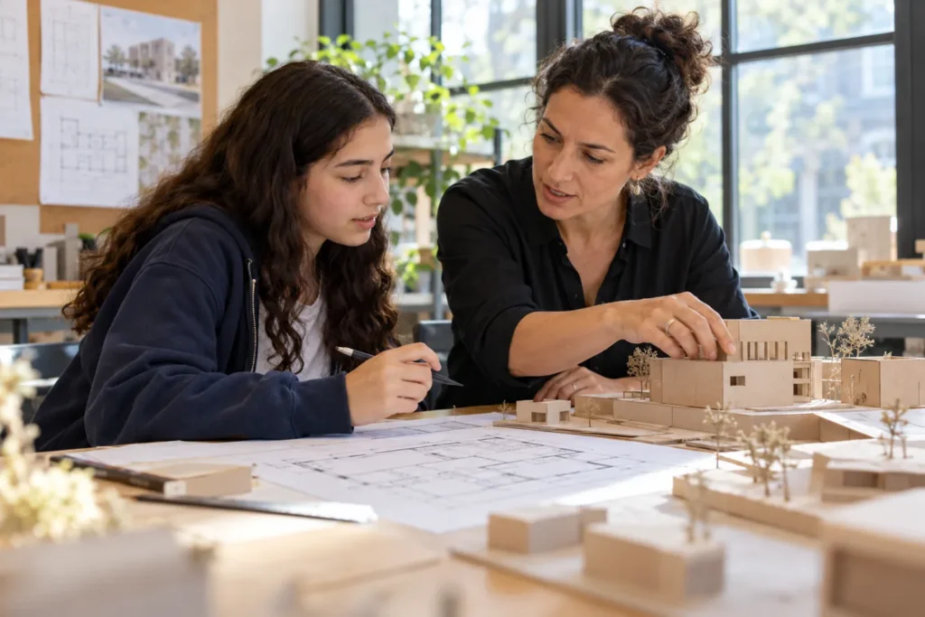 Student and architect mentor plan a winter break career exploration project